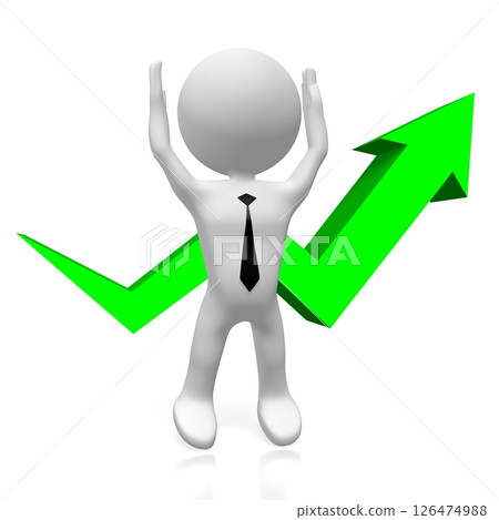 Happy cartoon character and upwards arrow Happy cartoon character and upwards arrow 126474988
