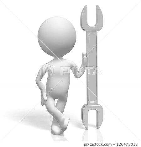 Cartoon character holding a wrench Cartoon character holding a wrench 126475018