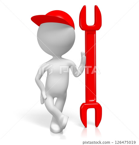 Cartoon character holding a wrench 126475019