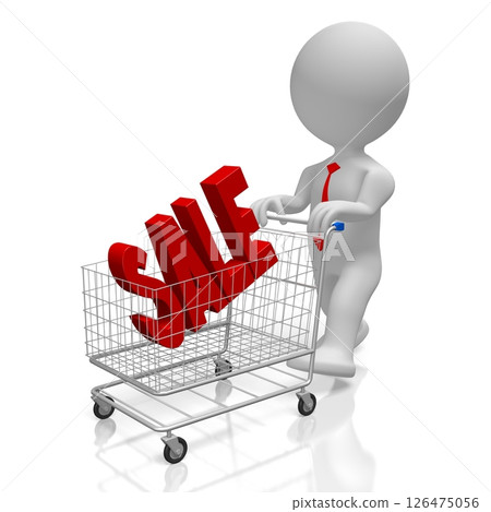 Cartoon character and sale word inside shopping cart Cartoon character and sale word inside shopping cart 126475056