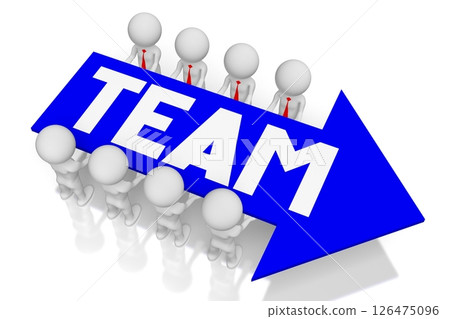 Cartoon characters around blue arrow - team concept 126475096
