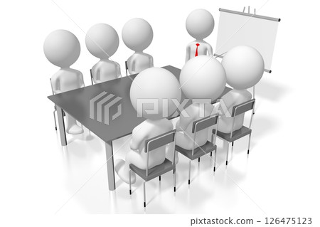 Cartoon characters and presentation board in conference room Cartoon characters and presentation board in conference room 126475123
