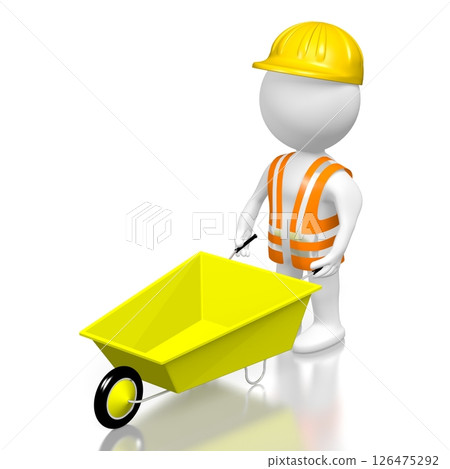 Cartoon workman with a wheelbarrow 126475292