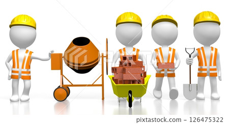 Cartoon workman and construction equipment Cartoon workman and construction equipment 126475322