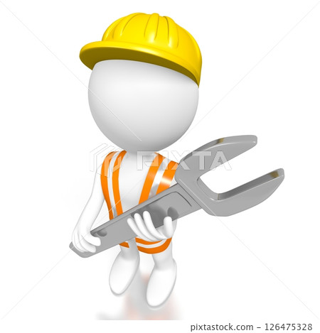 Cartoon workman holding a wrench 126475328