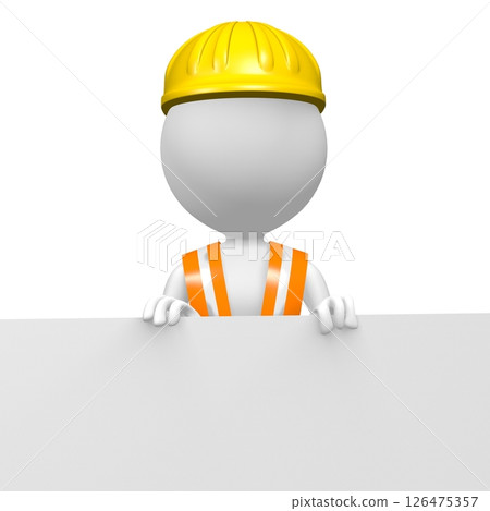 Cartoon worker standing behind an edge 126475357