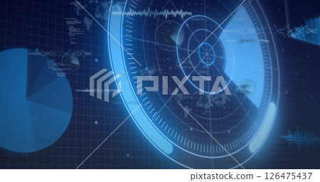 Image of data processing and network of connections over scope scanning 126475437