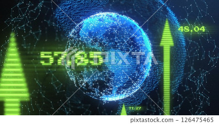 Image of arrows and data processing over globe Image of arrows and data processing over globe 126475465