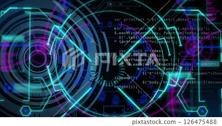 Image of digital data processing over scope scanning on black background 126475488