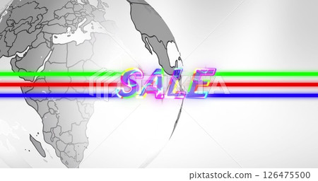 Image of sale text over globe on white background 126475500