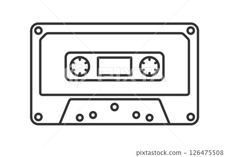 Editable stroke line Cassette Tape Retro Vintage Mixtape icon symbol. Vintage 90s cassette logo sign. Vector illustration image. Isolated on white background. 126475508
