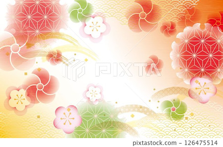 Watercolor style Japanese pattern plum background illustration 126475514