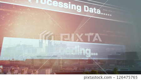 Image of text and data processing over cityscape 126475765