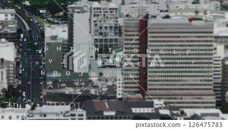 Image of financial data processing over cityscape Image of financial data processing over cityscape 126475783