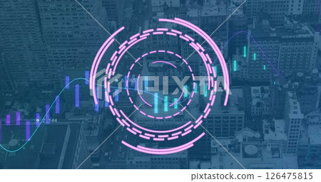 Image of financial data processing over cityscape 126475815