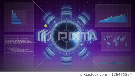 Image of data processing over diagrams and scope scanning Image of data processing over diagrams and scope scanning 126475834