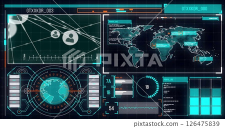 Image of data processing and globe over world map and diagrams Image of data processing and globe over world map and diagrams 126475839