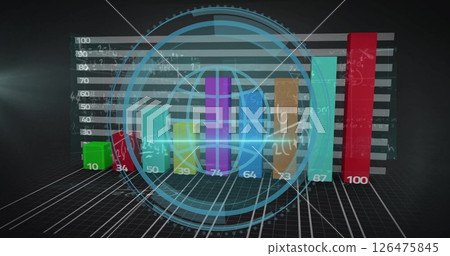 Image of scope scanning with mathematical equations over data processing on black background 126475845