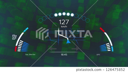 Image of data processing and speedometer and black background 126475852