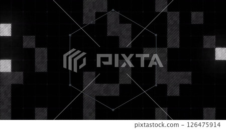 Image of hexagon and flickering squares over black background 126475914