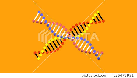 Image of dna rotating on orange background and in black circular scanner 126475951