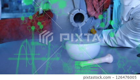 Image of chemical formula and data processing over diverse scientists in lab Image of chemical formula and data processing over diverse scientists in lab 126476005
