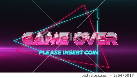 Image of game over text over neon pattern background 126476017
