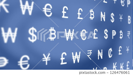Image of currency symbols over blue background 126476061