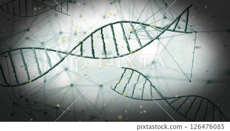Image of dna strand over network of connections on white background 126476085