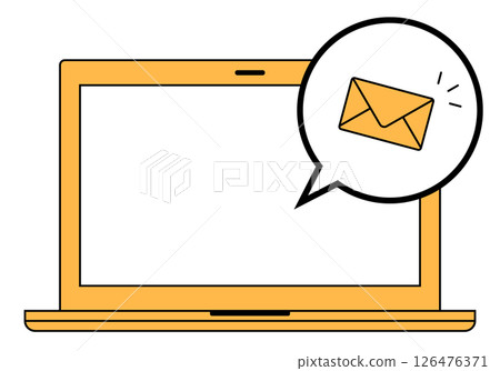 在筆記型電腦上接收電子郵件的圖像插圖時尚的虛線橙色語音氣泡 126476371