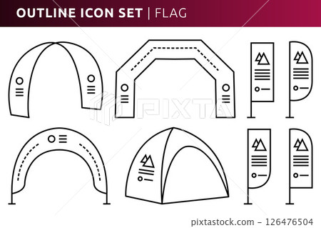 Beach flag icon set in outline style for marketing exhibition and branding, can be used for web, print Beach flag icon set in outline style for marketing exhibition and branding, can be used for web, print 126476504