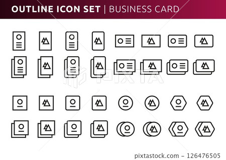Business card icon set in outline style, different size, can be used for web, print 126476505