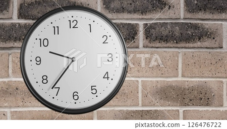Image of clock moving over brick wall Image of clock moving over brick wall 126476722