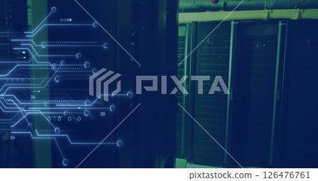 Image of network of connections over server room 126476761
