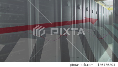 Image of data processing and diagrams over server room 126476803