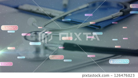 Image of media icons over stethoscope 126476823