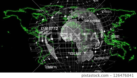 Image of data processing and globe over world map 126476841
