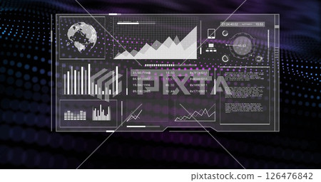 Image of data processing and globe over spots 126476842