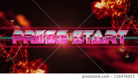 Image of press start text over light spots 126476853