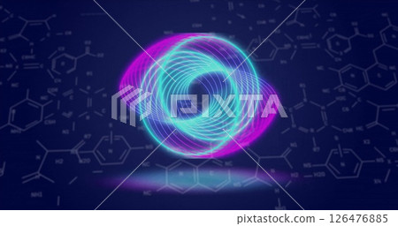 Image of chemical formula over neon circles on blue background Image of chemical formula over neon circles on blue background 126476885