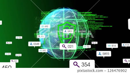 Image of data processing over media icons and globe Image of data processing over media icons and globe 126476902