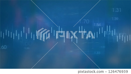 Image of financial data processing on blue background 126476939