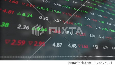 Image of financial data processing on black background Image of financial data processing on black background 126476941