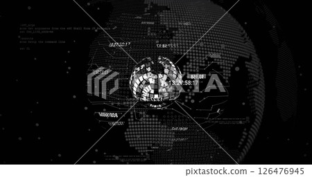 Image of data processing over globe on black background Image of data processing over globe on black background 126476945