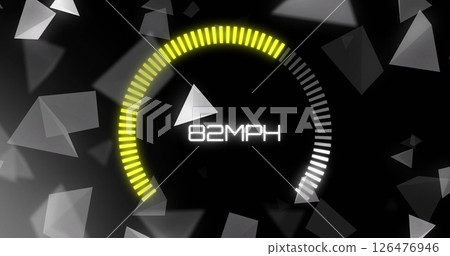 Image of speedometer over white shapes on black background 126476946