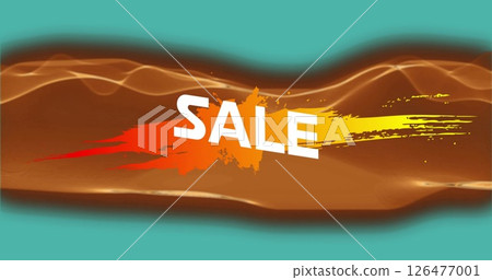 Image of sale text over orange shapes moving 126477001