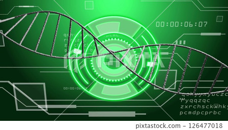 Image of dna strand over scope scanning and data processing Image of dna strand over scope scanning and data processing 126477018