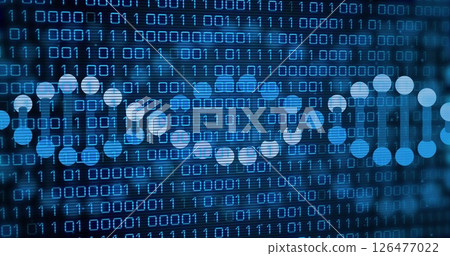 Image of dna strand over data processing on black background 126477022