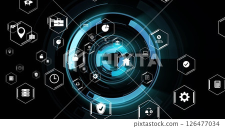 Image of icons and data processing over scope scanning Image of icons and data processing over scope scanning 126477034