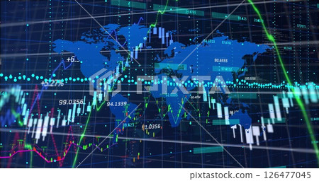 Image of financial data processing over world map 126477045